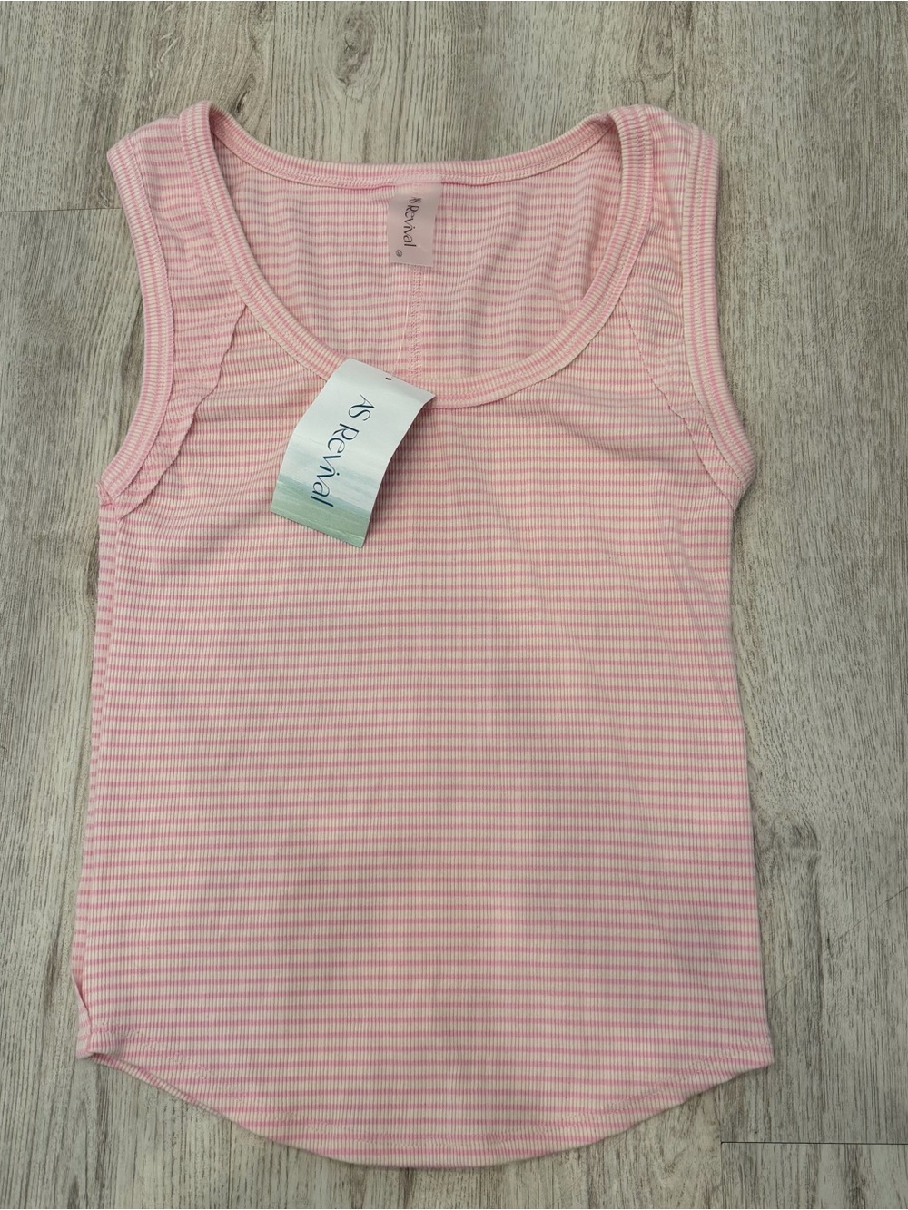 NWT AS Revival Pink & White Stripe Ribbed Tank Top Size Large